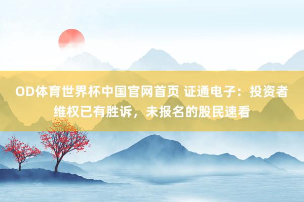 OD体育世界杯中国官网首页 证通电子：投资者维权已有胜诉，未报名的股民速看