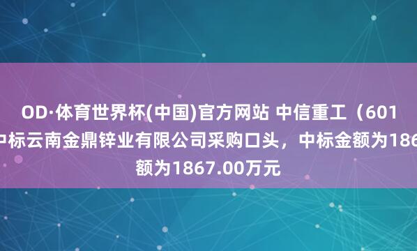 OD·体育世界杯(中国)官方网站 中信重工（601608）：中标云南金鼎锌业有限公司采购口头，中标金额为1867.00万元