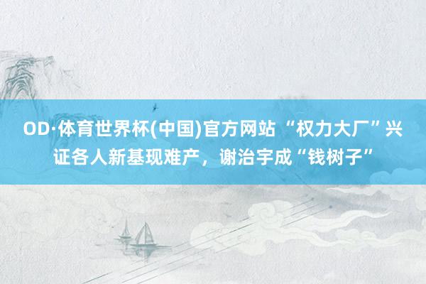 OD·体育世界杯(中国)官方网站 “权力大厂”兴证各人新基现难产，谢治宇成“钱树子”