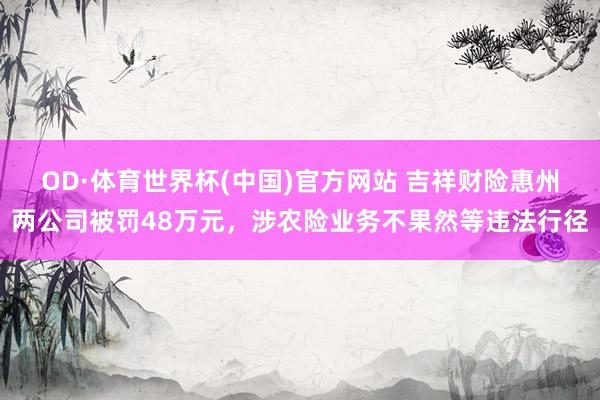 OD·体育世界杯(中国)官方网站 吉祥财险惠州两公司被罚48万元，涉农险业务不果然等违法行径