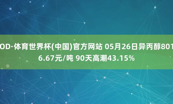 OD·体育世界杯(中国)官方网站 05月26日异丙醇8016.67元/吨 90天高潮43.15%