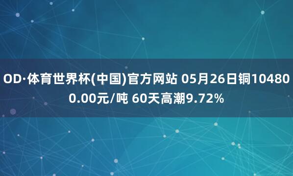 OD·体育世界杯(中国)官方网站 05月26日铜104800.00元/吨 60天高潮9.72%