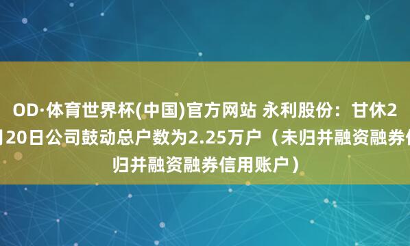 OD·体育世界杯(中国)官方网站 永利股份：甘休2026年5月20日公司鼓动总户数为2.25万户（未归并融资融券信用账户）