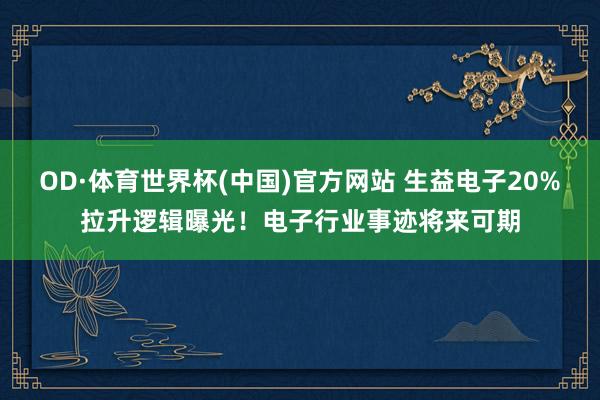 OD·体育世界杯(中国)官方网站 生益电子20%拉升逻辑曝光！电子行业事迹将来可期