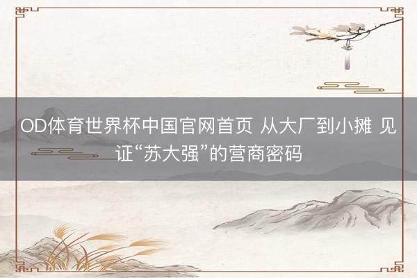 OD体育世界杯中国官网首页 从大厂到小摊 见证“苏大强”的营商密码
